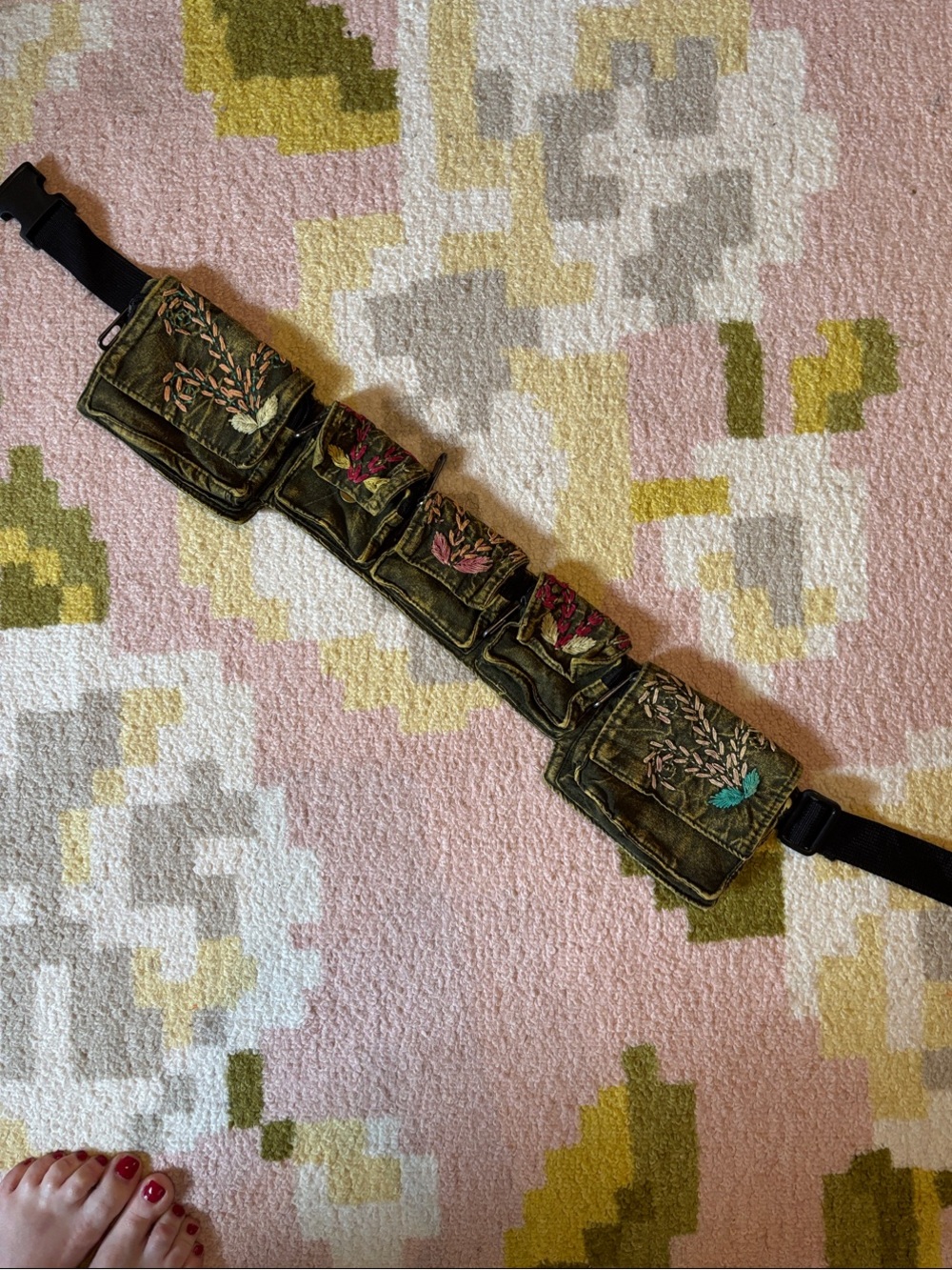 Embroidered Olive Green Utility Crossbody Bag